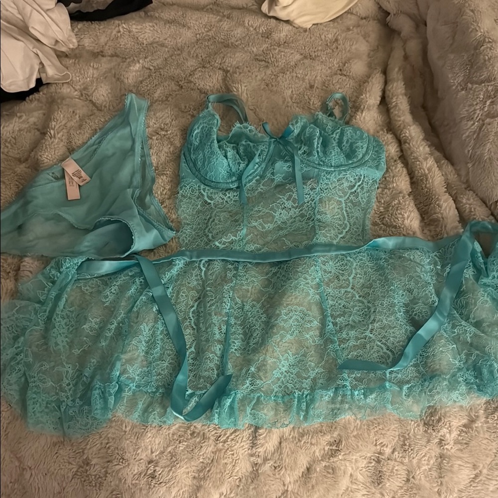 Victoria's Secret Aqua Lace Lingerie Set